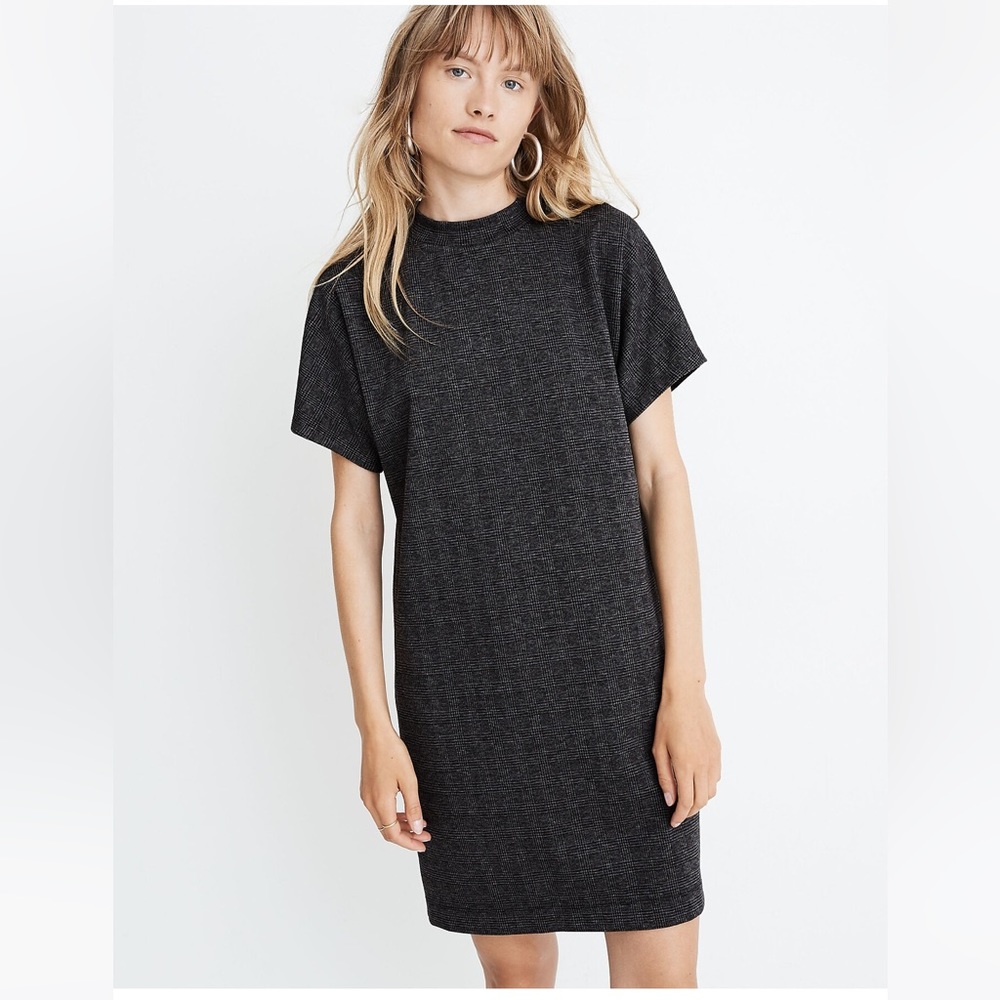 Madewell Mockneck Tee Dress in Glen Plaid